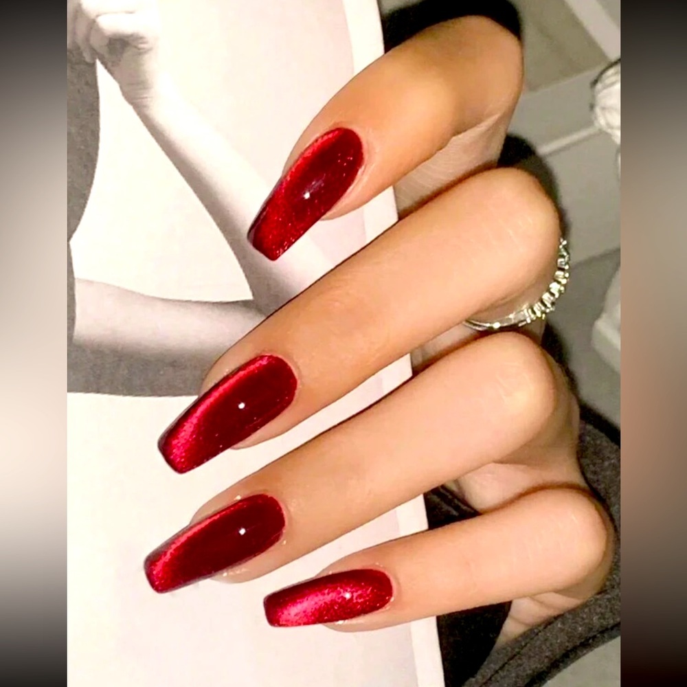 Red Rose Pearl Long Coffin 24 Piece Press On Nails 💅🌟